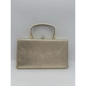 After Five Vintage Evening Bag Clutch Gold Metallic Purse Metal Handle 50's USA
